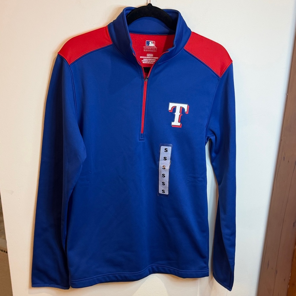 NWT Texas Rangers Red & Blue MLB Quarter-Zip Pullover, S - Unisex, Team Gear